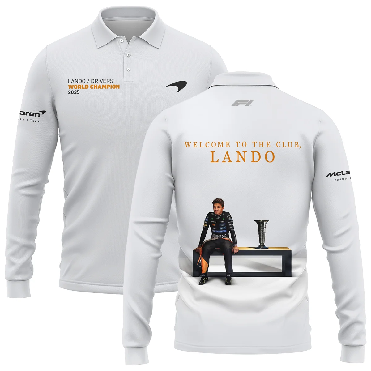 Welcome To The Club Lando Norris McLaren F1 Team Long Polo Shirt BLNRWDCA14LPL - F1 Fan Gear