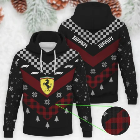 Winter Xmas Pattern Ferrari Formula 1 - Knitted Hoodie BLVAF12209250A32FRR - Racing Lifestyle Clothing