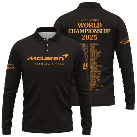 World Championship 2025 Lando Norris McLaren F1 Team Long Polo Shirt BLNRWDCA7LPL - Pit Lane Clothing