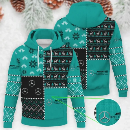 X-Mas Pattern Mercedes Formula 1 - Knitted Hoodie BLVAF12209250A2MER - Motorsport Apparel