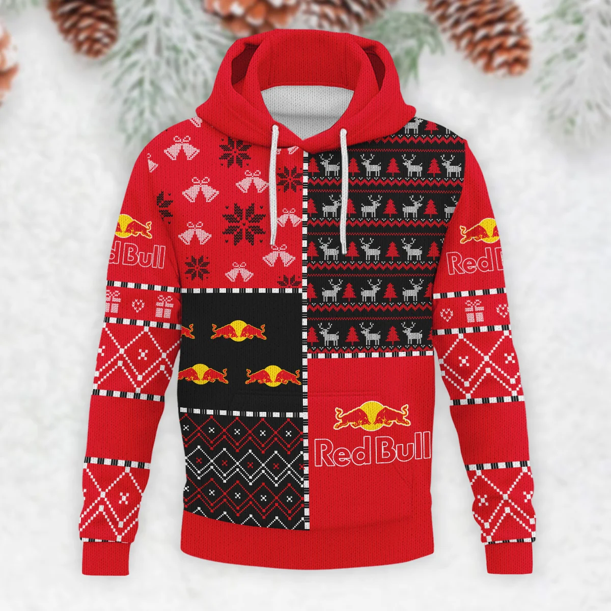 X-Mas Pattern Red Bull Racing Formula 1 - Knitted Hoodie BLVAF12209250A2RBR - Image 2