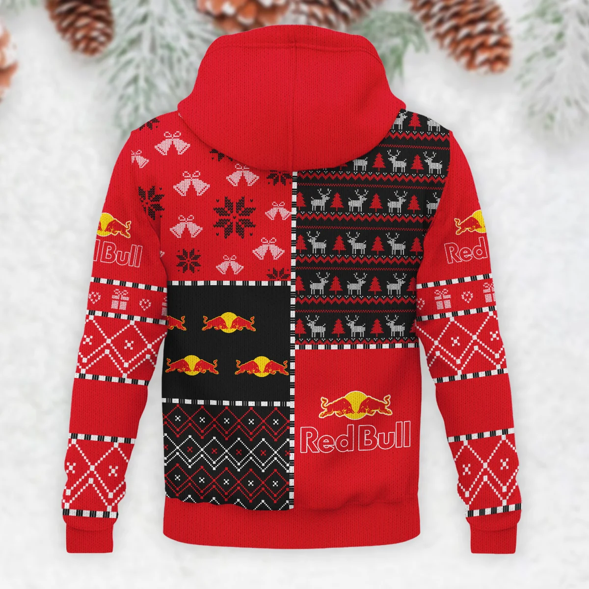 X-Mas Pattern Red Bull Racing Formula 1 - Knitted Hoodie BLVAF12209250A2RBR - Image 3