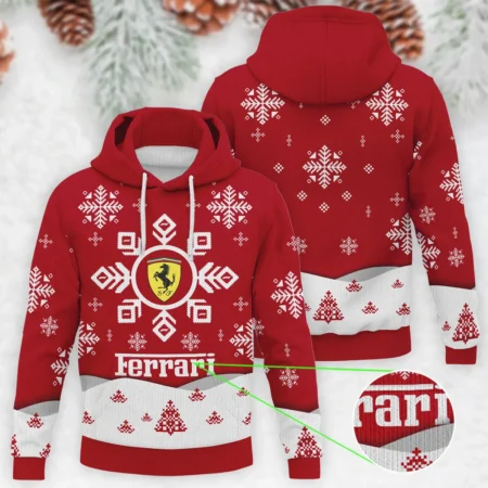 Xmas Pattern Ferrari Formula 1 - Knitted Hoodie BLVAF12209250A26FRR - Racing Lifestyle Clothing