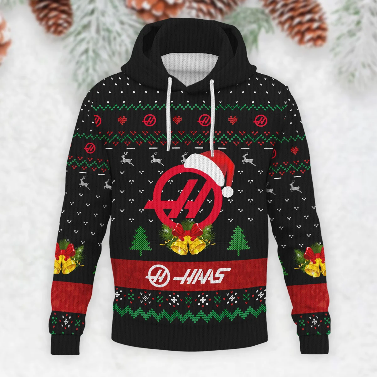 Xmas Pattern Haas Formula 1 - Knitted Hoodie BLVAF12209250A29HAAS - Image 2