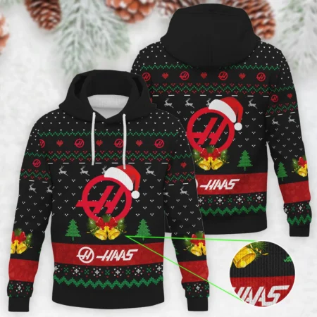Xmas Pattern Haas Formula 1 - Knitted Hoodie BLVAF12209250A29HAAS - Race Day Design