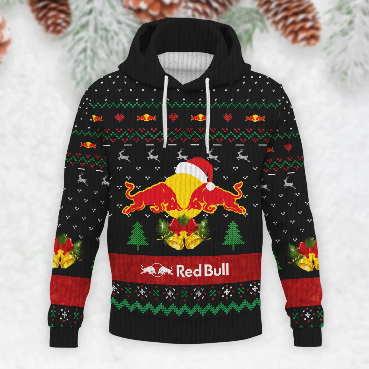 Xmas Pattern Red Bull Racing Formula 1 - Knitted Hoodie BLVAF12209250A29RBR - Image 2