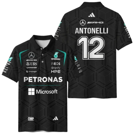 2026 Kimi Antonelli Mercedes F1 Teamwear Polo Shirt BLKA29326A1PL - Black