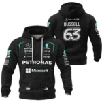 2026 George Russell Mercedes F1 Teamwear Hoodie Quilted Waffle BLGR30326A1HQW - Black - Racing Lifestyle Clothing