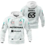 2026 George Russell Mercedes F1 Teamwear Hoodie Quilted Waffle BLGR30326A2HQW - White - F1 Fan Gear