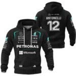 2026 Kimi Antonelli Mercedes F1 Teamwear Hoodie Quilted Waffle BLKA29326A1HQW - Black - Race Day Outfit