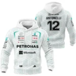 2026 Kimi Antonelli Mercedes F1 Teamwear Hoodie Quilted Waffle BLKA29326A2HQW - White - Formula Racing Apparel