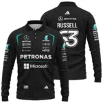 2026 George Russell Mercedes F1 Teamwear Long Polo Shirt BLGR30326A1LPL - Black - Trackside Outfit