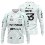 2026 George Russell Mercedes F1 Teamwear Long Polo Shirt BLGR30326A2LPL - White - Race Day Outfit
