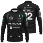 2026 Kimi Antonelli Mercedes F1 Teamwear Long Polo Shirt BLKA29326A1LPL - Black - Pit Lane Clothing