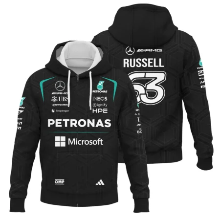 2026 George Russell Mercedes F1 Teamwear Zipper Hoodie BLGR30326A1ZHD - Black - Pit Lane Clothing