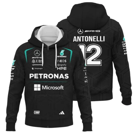 2026 Kimi Antonelli Mercedes F1 Teamwear Zipper Hoodie BLKA29326A1ZHD - Black - Motorsport Apparel