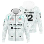2026 Kimi Antonelli Mercedes F1 Teamwear Zipper Hoodie BLKA29326A2ZHD - White - Racing Lifestyle Clothing