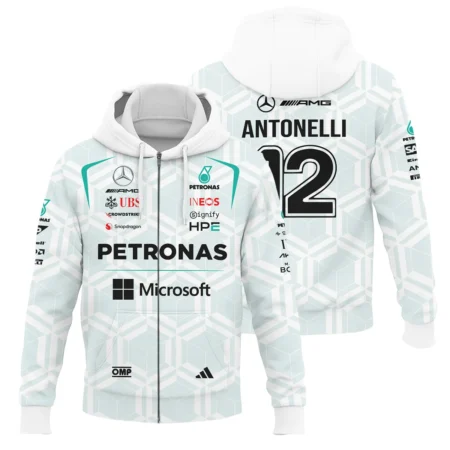 2026 Kimi Antonelli Mercedes F1 Teamwear Zipper Hoodie BLKA29326A2ZHD - White - Racing Lifestyle Clothing