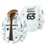 2026 George Russell Mercedes F1 Teamwear Winter Fleece Jacket BLGR30326A2WFJ - White - Formula Racing Apparel