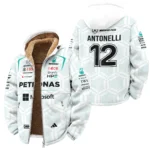 2026 Kimi Antonelli Mercedes F1 Teamwear Winter Fleece Jacket BLKA29326A2WFJ - White - Race Day Design