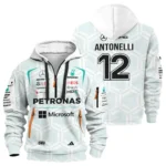 2026 Kimi Antonelli Mercedes F1 Teamwear Hoodie Half Zip BLKA29326A2HDF - White - Trackside Outfit