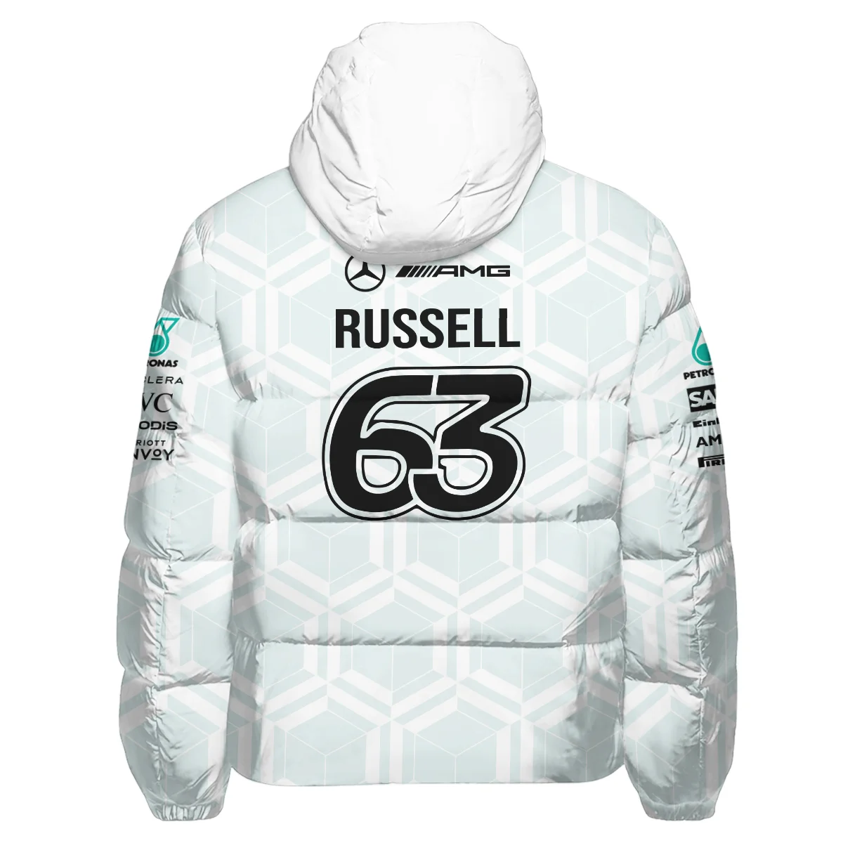 2026 George Russell Mercedes F1 Teamwear Down & Puffer Jackets BLGR30326A2HCJ - White - Image 3