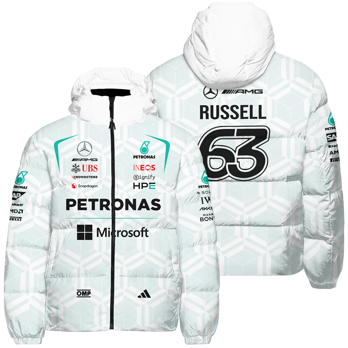 2026 George Russell Mercedes F1 Teamwear Down & Puffer Jackets BLGR30326A2HCJ - White
