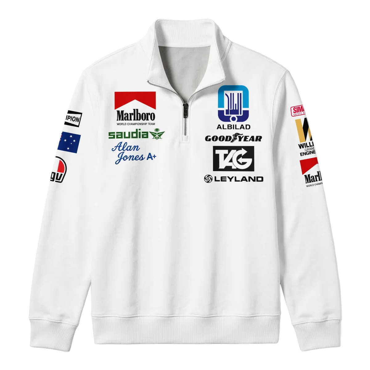 1980 WDC Alan Jones Williams F1 Quarter Zip Sweatshirt BLAJ5426A2QZS - Image 2