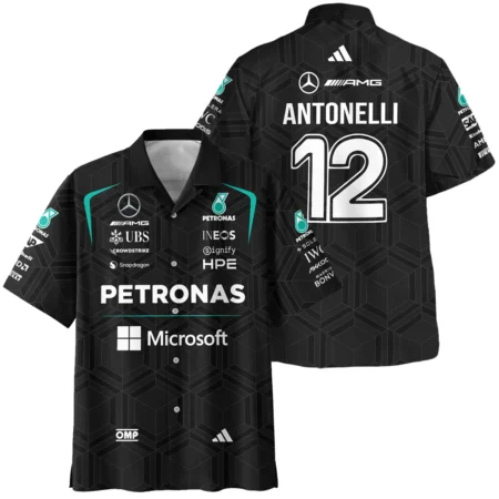 2026 Kimi Antonelli Mercedes F1 Teamwear Hawaiian Shirt BLKA29326A1HW - Black