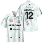 2026 Kimi Antonelli Mercedes F1 Teamwear Hawaiian Shirt BLKA29326A2HW - White - Race Day Design