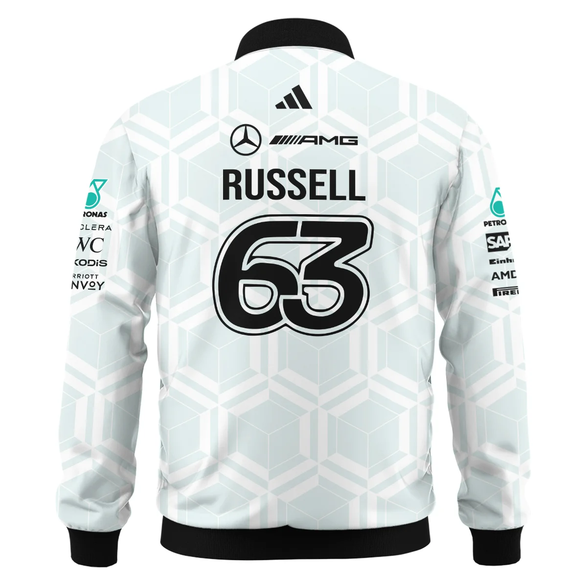 2026 George Russell Mercedes F1 Teamwear Bomber BLGR30326A2BB - White - Image 3