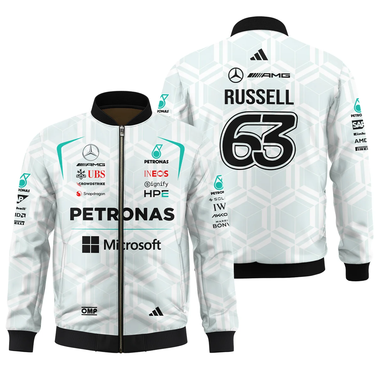 2026 George Russell Mercedes F1 Teamwear Bomber BLGR30326A2BB - White