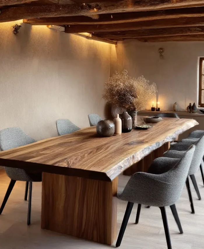 Walnut Live Edge Dining Table Handmade Solid Wood Natural Finish