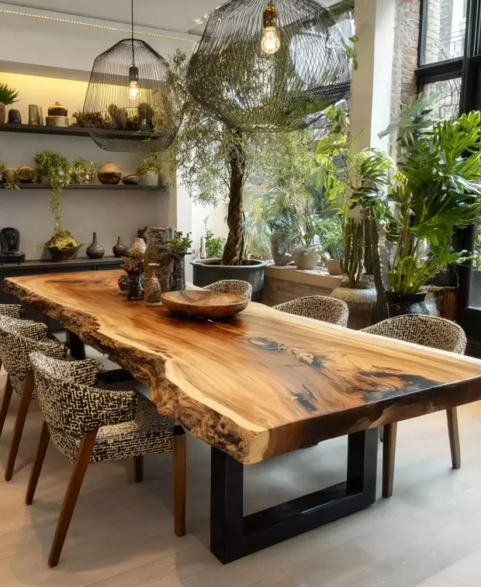 Walnut Live Edge Dining Table Handmade Solid Wood Kitchen