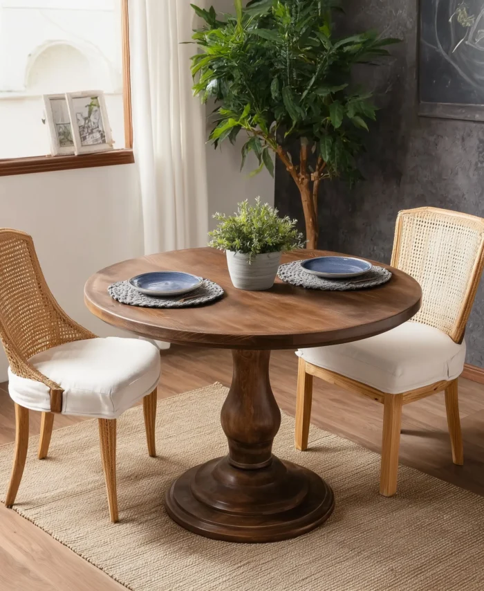 Oak Round Dining Table Tulip Pedestal Seats Two to Six
