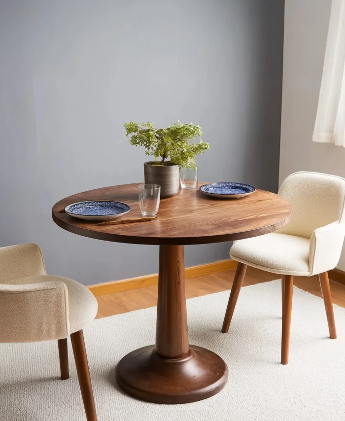 Rounded Square Dining Table for Two Tulip Pedestal Dark Walnut