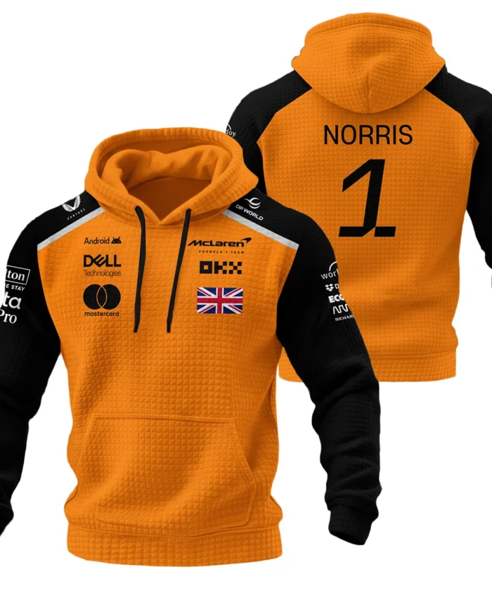 #1 2026 Lando Norris McLaren F1 Team For Fans Hoodie Quilted Waffle BLNR3126A1HQW