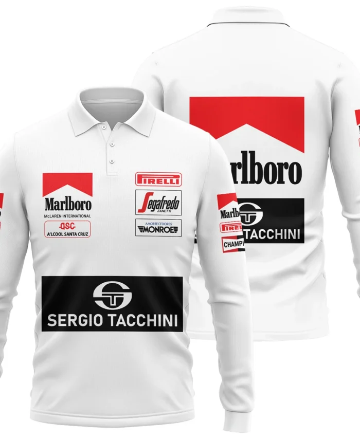 1984 Ayrton Senna Sergio Tacchini Toleman F1 Promotional Team Long Polo Shirt BL3725A7LPL