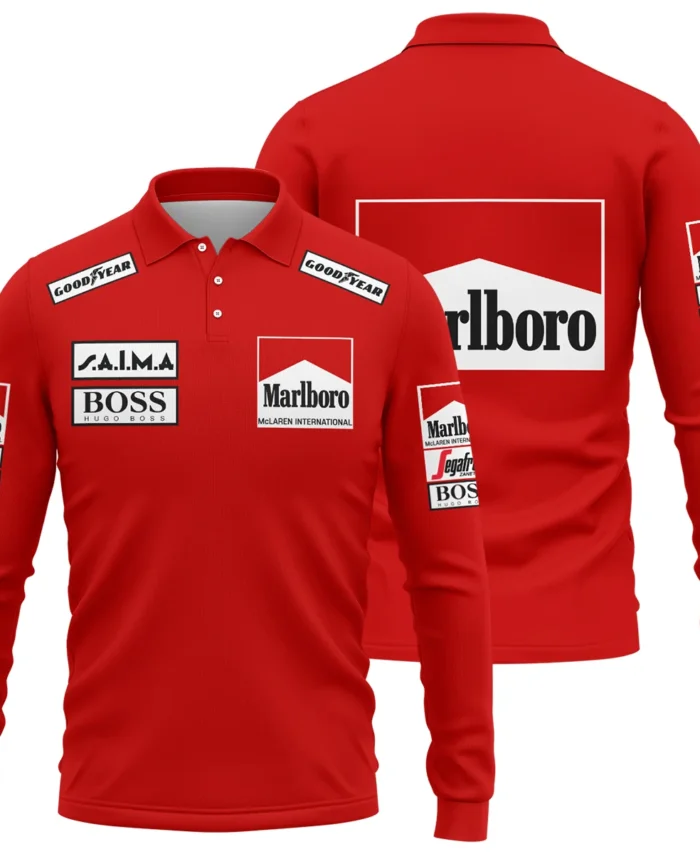 1985 Alain Prost Racing Suit McLaren F1 Team Long Polo Shirt BLVAAP070725A04LPL
