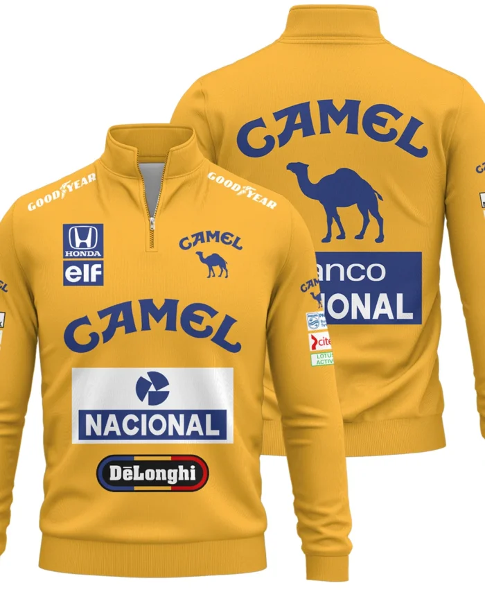 1987 Ayrton Senna Camel Honda Formula 1 Racing Team Quarter-Zip Sweatshirt BL3725A5QZS