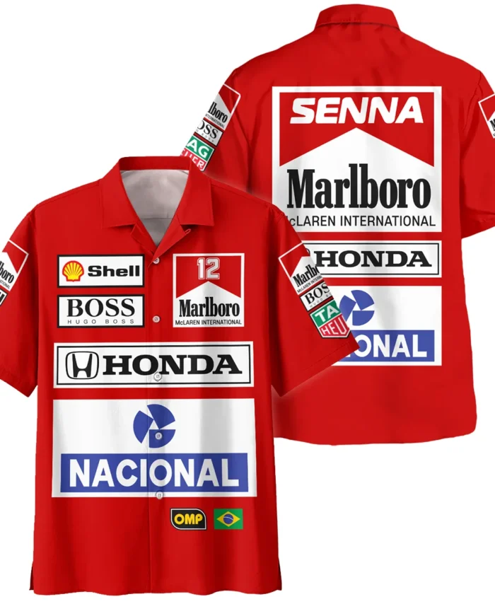 1988 Ayrton Senna Honda Race Suit Marlboro McLaren Hawaiian Shirt BL3725A2HW