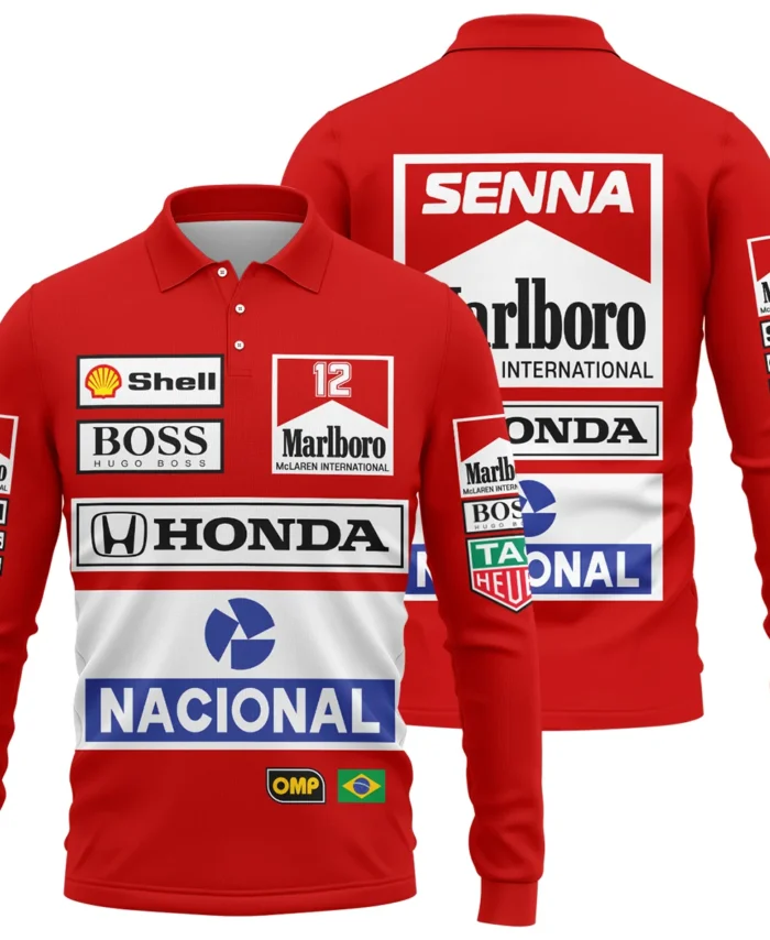 1988 Ayrton Senna Honda Race Suit Marlboro McLaren Long Polo Shirt BL3725A2LPL