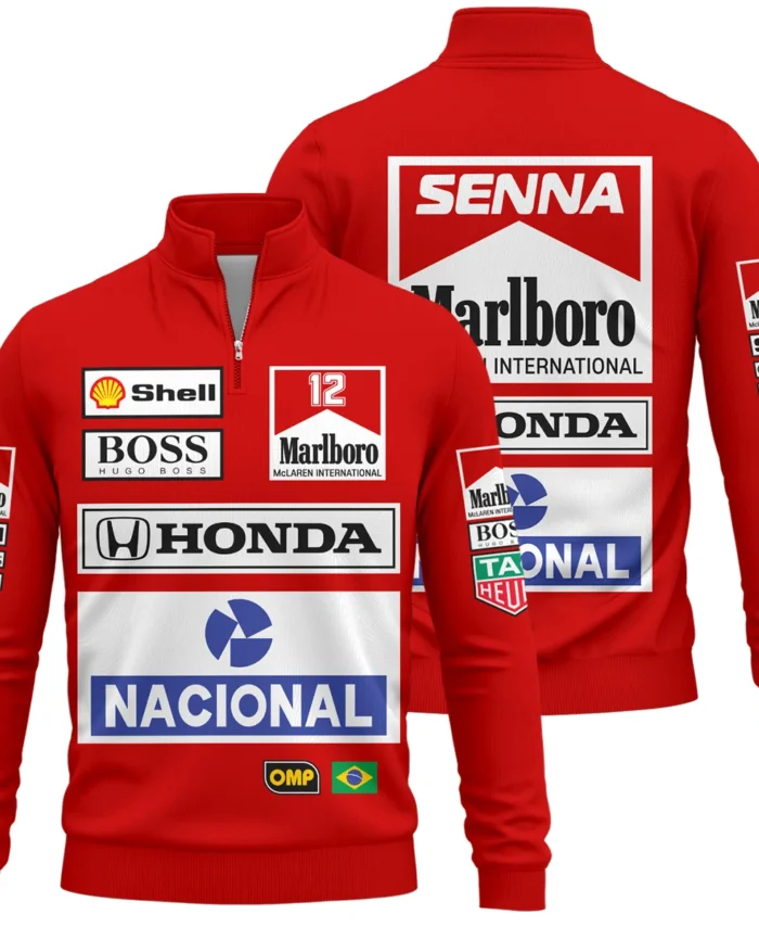 1988 Ayrton Senna Honda Race Suit Marlboro McLaren Quarter-Zip Sweatshirt BL3725A2QZS