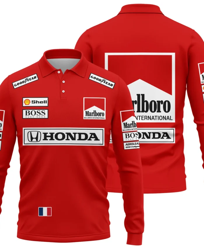 1989 Alain Prost Racing Costume Ferrari F1 Team Long Polo Shirt BLVAAP070725A01LPL