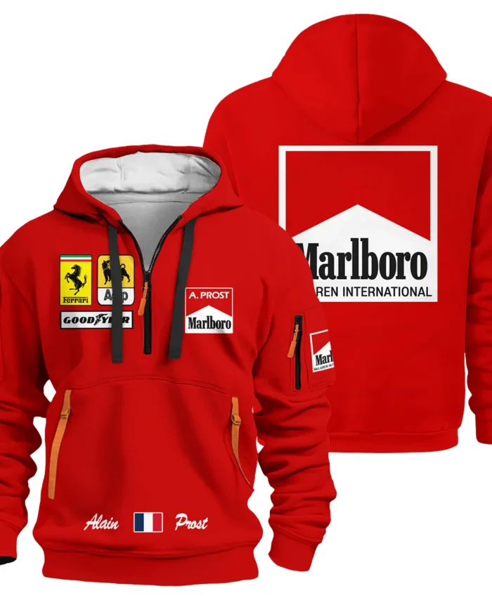1990 Alain Prost Racing Costume Ferrari F1 Team Hoodie Half Zipper BLVAAP070725A02HDF