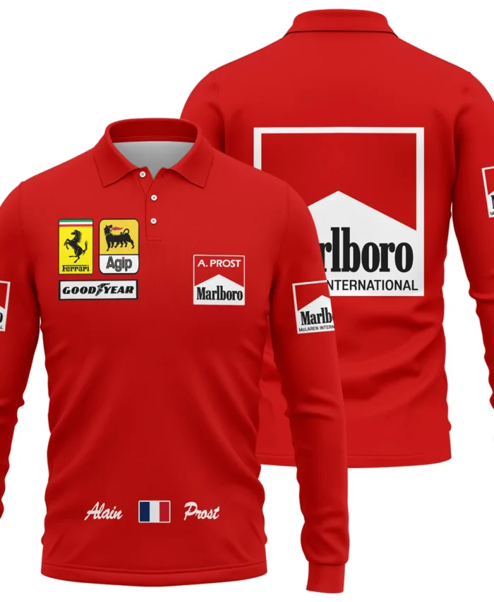 1990 Alain Prost Racing Costume Ferrari F1 Team Long Polo Shirt BLVAAP070725A02LPL