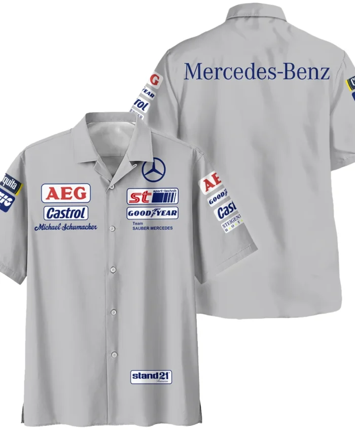 1990 Michael Schumacher Race Suit Mercedes F1 Hawaiian Shirt BLVAMC020925A5HW