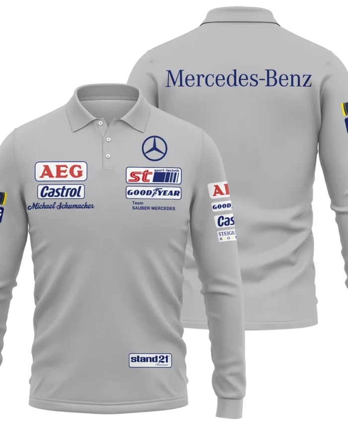 1990 Michael Schumacher Race Suit Mercedes F1 Long Polo Shirt BLVAMC020925A5LPL