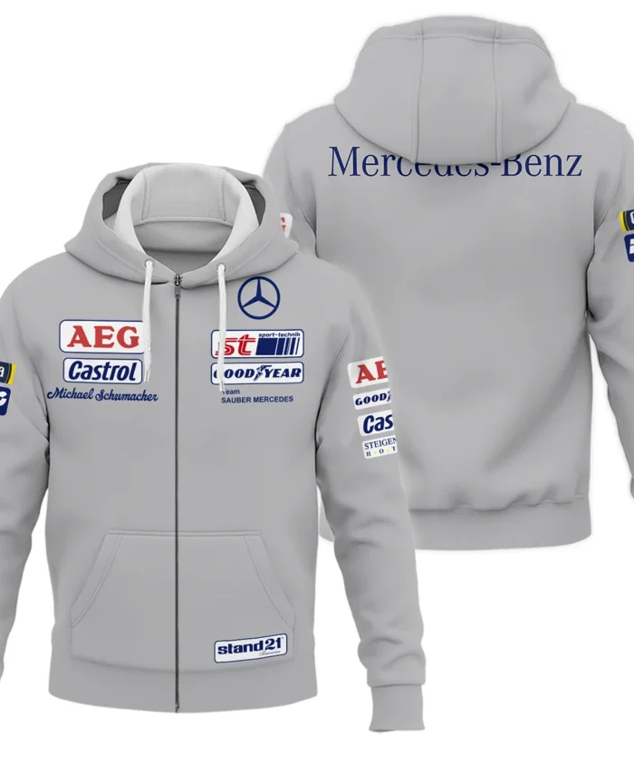 1990 Michael Schumacher Race Suit Mercedes F1 Zipper Hoodie BLVAMC020925A5ZHD