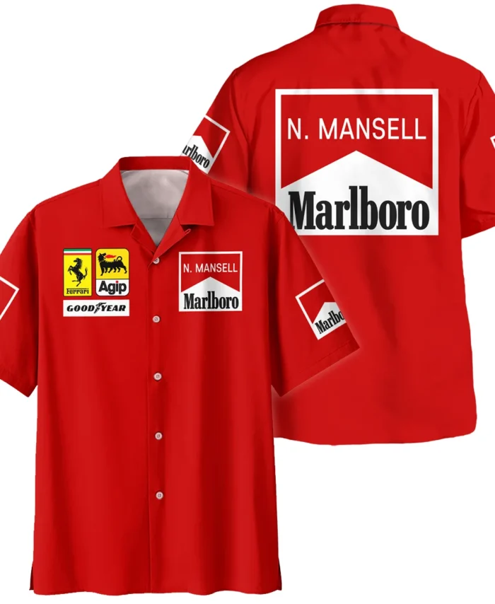 1990 Nigel Mansell Racing Suit Ferrari F1 Hawaiian Shirt BLNM29725A5HW